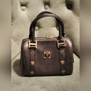 MCM Mini Satchel Bag with Charm Detail in Black
